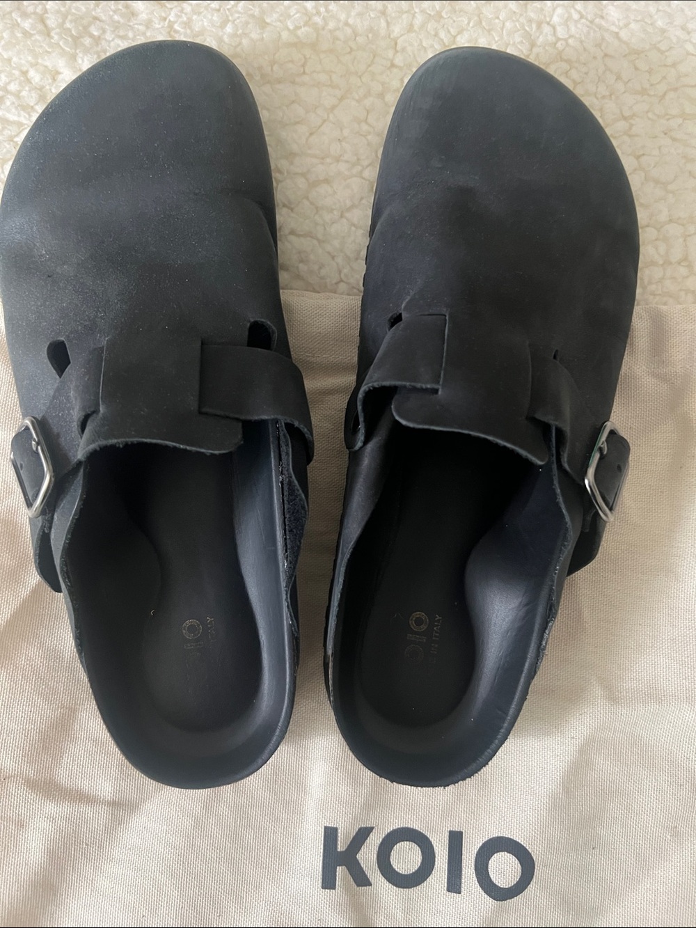 NWOT KOIO Women’s Black Slip-On Italian Leather Mule Shoes, Size 7.5-8, EU38